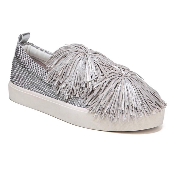 Sam Edelman Shoes - Sam Edelman Emory Fringe Pom-Pom silver sneaker 10